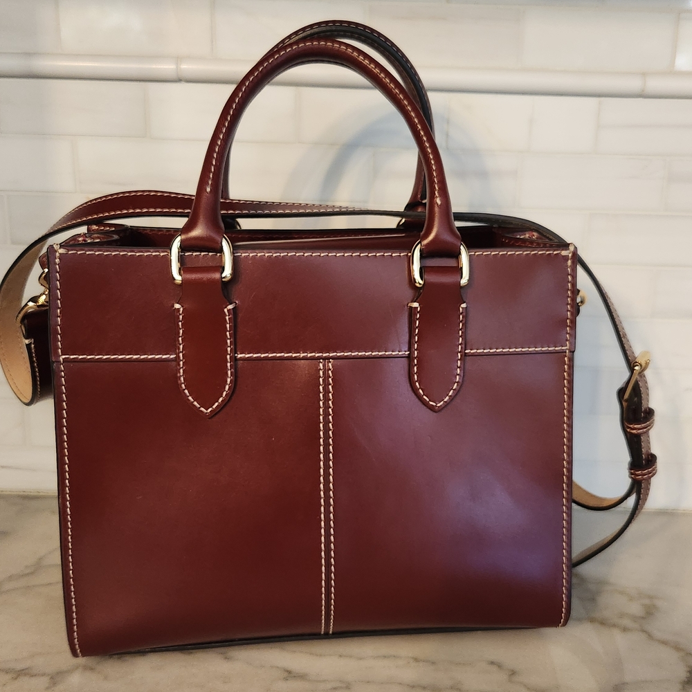 Burgundy Leather Handbag with Gold Accents - Picture 2 of 10